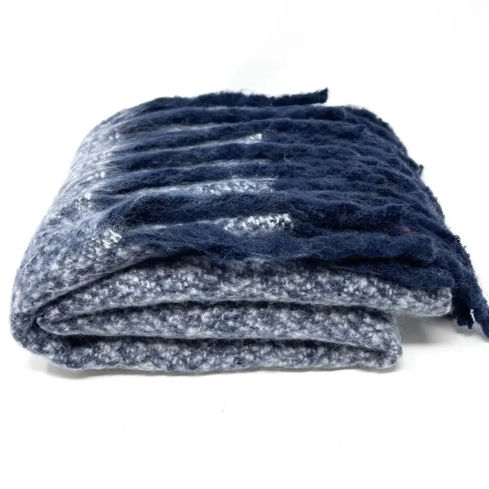 Renne's NYC Women's Soft Plush Scarf in Navy & White Rectangle Scarf w/ Fringe